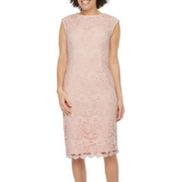 Ivy + Blu Pink Cottage Lace Overlay‎ Sleeveless Sheath Dress Size 14 - Picture 1 of 10